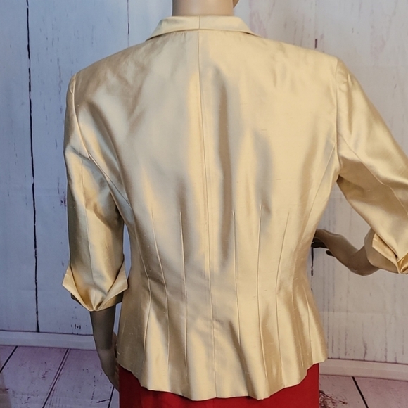 ETCETERA, Womens, Sz. 12, Golden, Metallic, Silk, Pleated, Blazer, Jacket, Coat - Picture 9 of 9